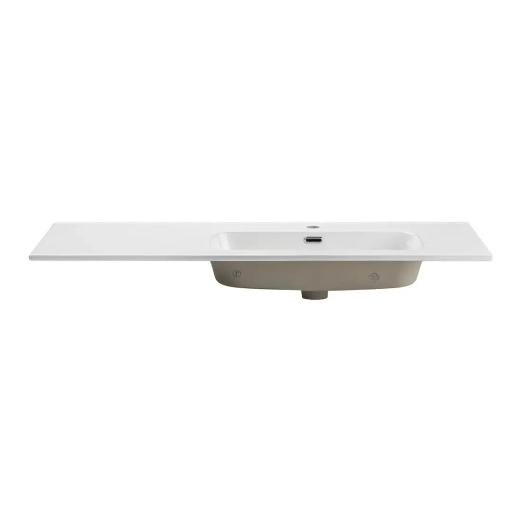 Lavabo da incasso ESSEN 120 cm in ceramica bianca lucida spostata a destra