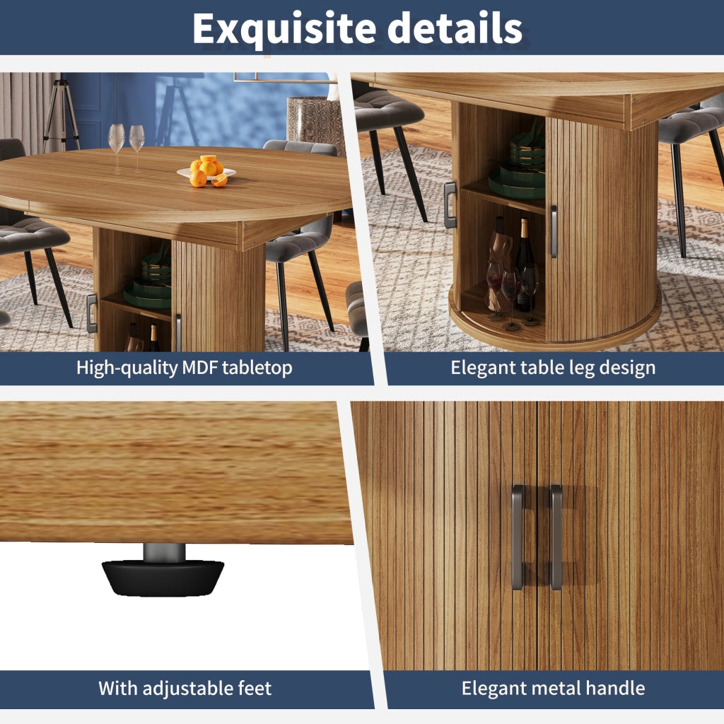 Tavolo da pranzo con piano allungabile e vano contenitore per cucina in MDF noce
