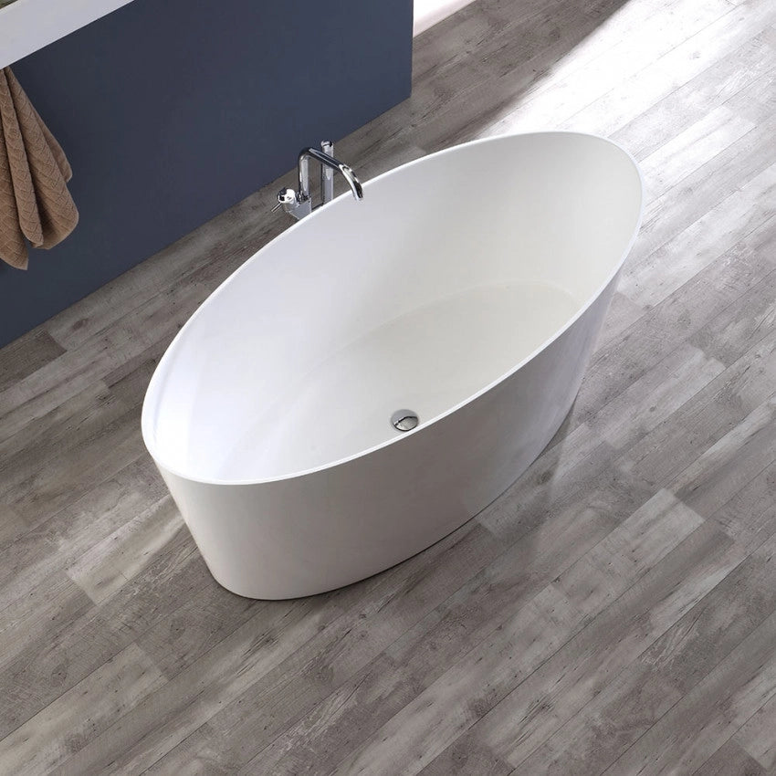 Vasca da bagno moderna freestandig in marmo resina ovoidale bianca 158cm Badok Norena