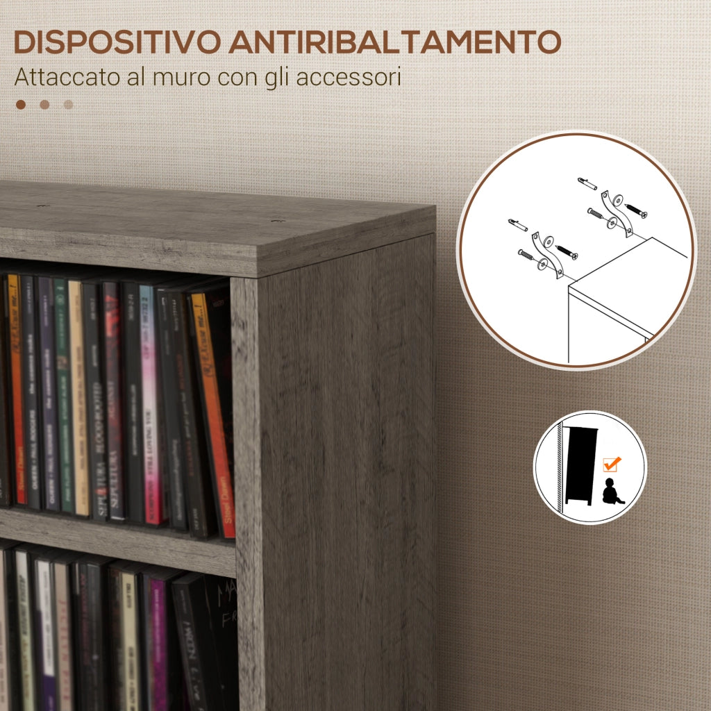 Scaffale Porta CD con Mensole Regolabili ¨C Zephmum ¨C Grigio 21x22.5x88.5 cm