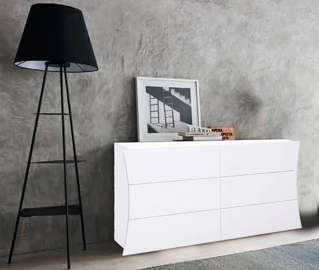 Comò 6 Cassetti 155,1x40x81,5 cm Arco Bianco Lucido