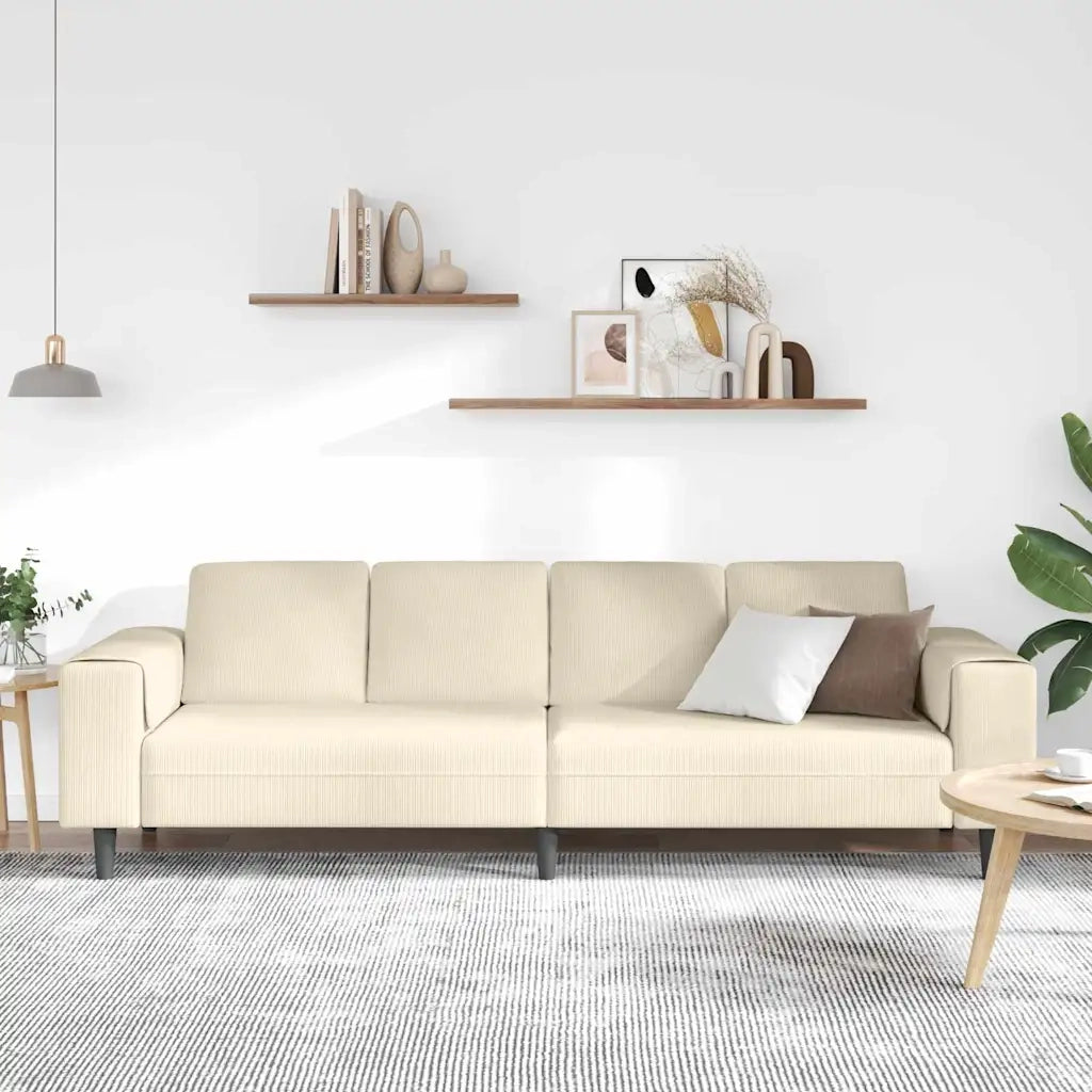 Divano con cuscino Crema 250 x 77 x 76 cm Tessuto in Cords 3335102