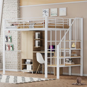 Letto a castello bianco con funzione contenitiva in metallo e legno 140x200 cm