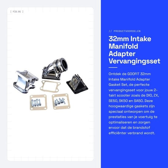Adattatore di Vanne d'Ingresso 32mm - Kit di Ricambio - Qualità Elevata - Per Scooter 2-Tempi - Migliora l'Efficienza del Combustibile - Adatto per...