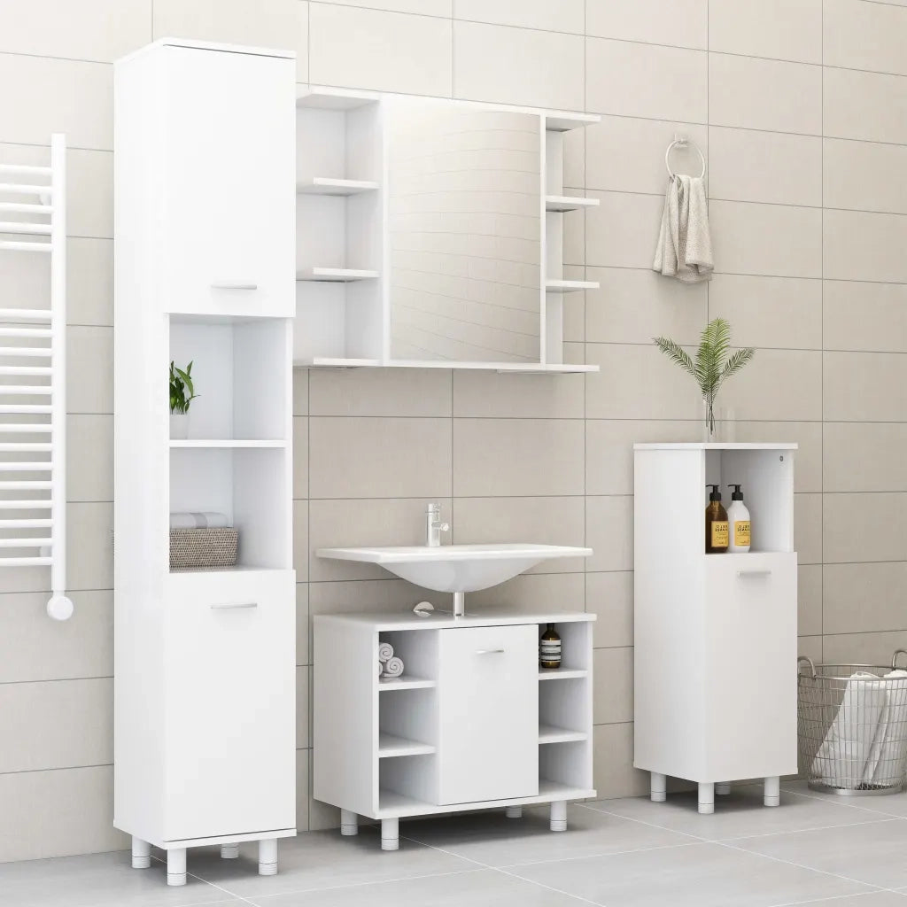 Set Mobili da Bagno 3 pz Bianco in Truciolato 3056952