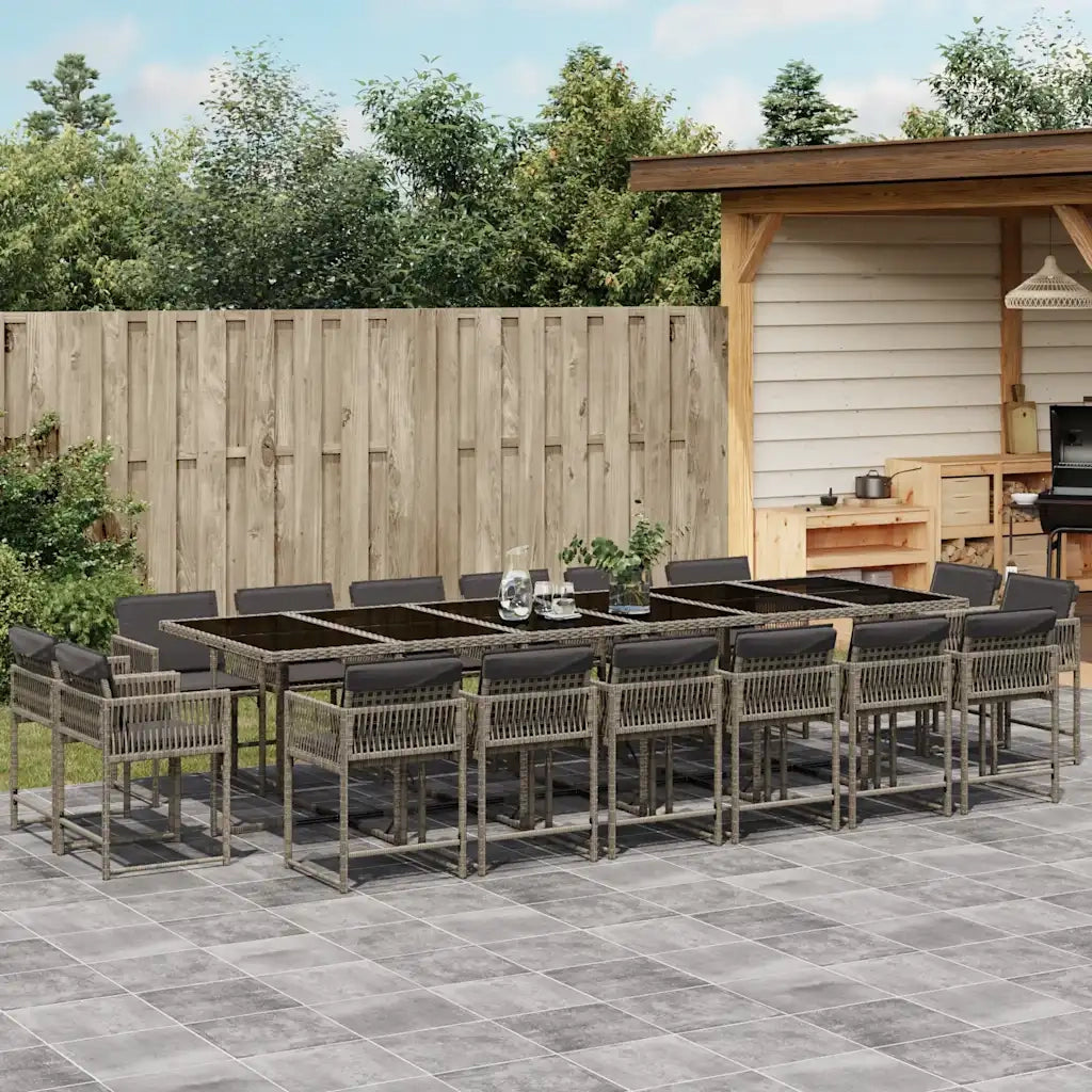 Set da Pranzo da Giardino 17pz con Cuscini Grigio in Polyrattan 3211604
