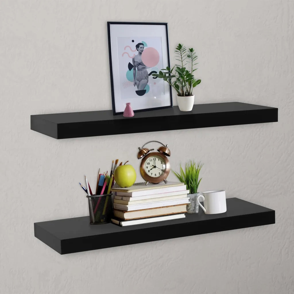 Mensole a Muro Galleggianti 2 pz Nere 80x20x3,8 cm cod mxl 63782