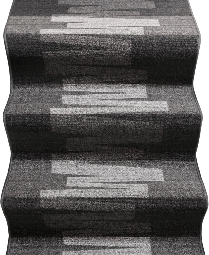 Passatoia Scala Bordata 67x500 cm Ingresso Corridoio Tappeto Cucina Gradini Zig Zag Grigio
