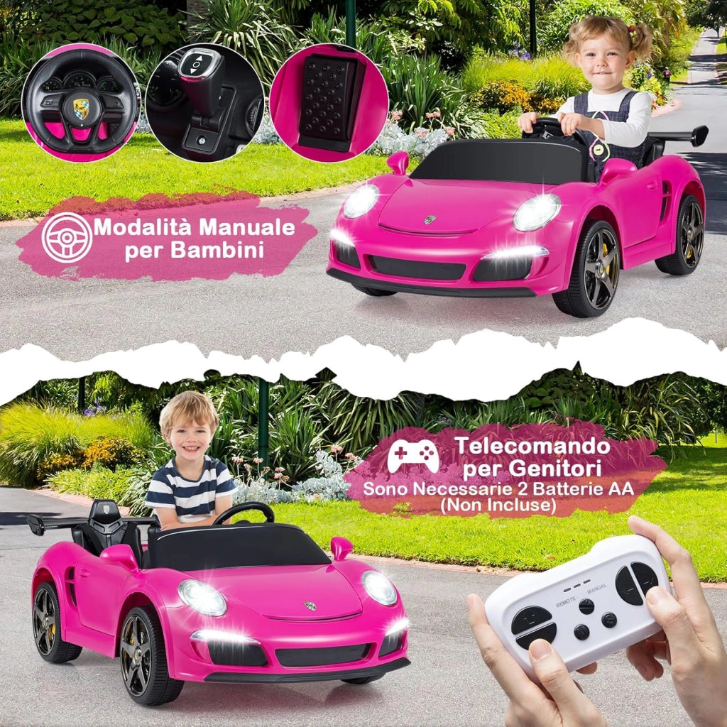 24V Auto Elettrica per Bambini, Veicolo Elettrico a 2 Posti con Telecomando, Luci LED, Clacson, Musica e Connessione Wireless, 4WD per Bambini 3-8 Anni (Rosa)