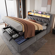 Letto imbottito 180x200 cm con contenitore, testiera multifunzione e LED