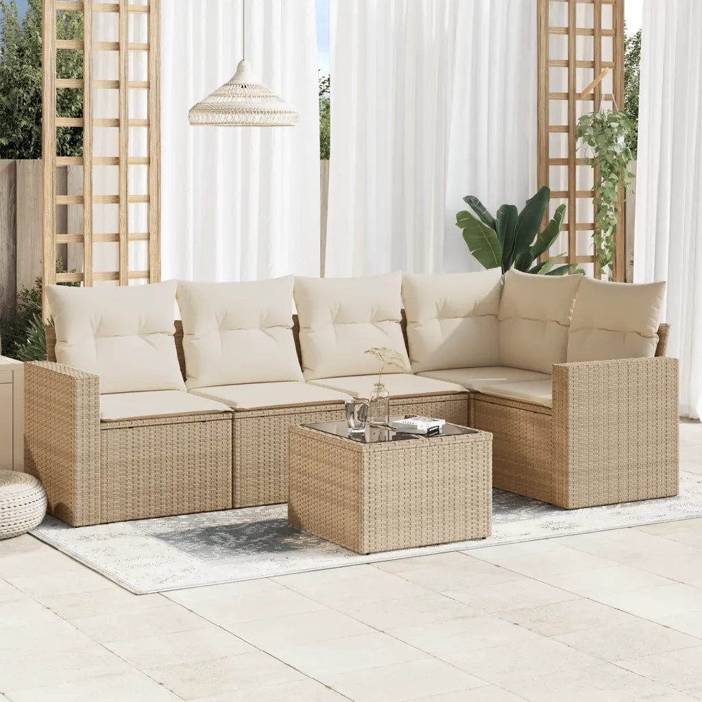 Set Divano da Giardino 6 pz con Cuscini Beige in Polyrattancod mxl 86987