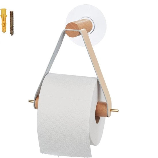 Supporto per carta igienica in legno per bagno, adesivo per parete, senza martellate, design moderno, naturale, dimensioni: 18x18x8 cm