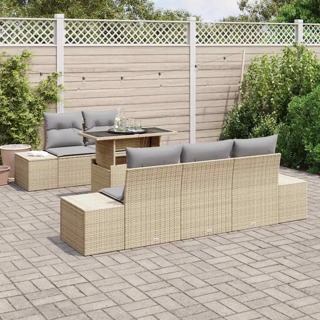 Set Divano da Giardino con cuscino 6 pcs Beige e Grigio Chiaro