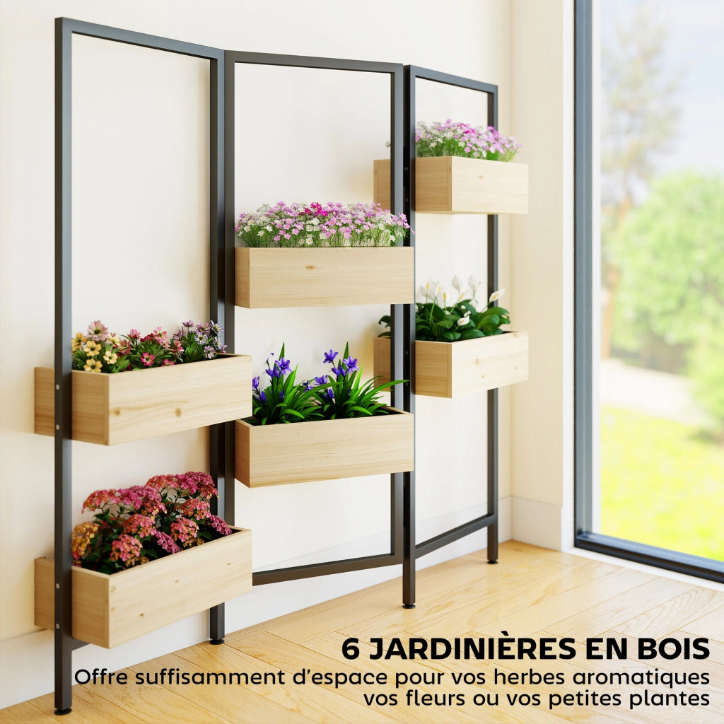 Paravento esterno pieghevole 3 pannelli con 6 vasi ¨C zephmum ¨C legno naturale