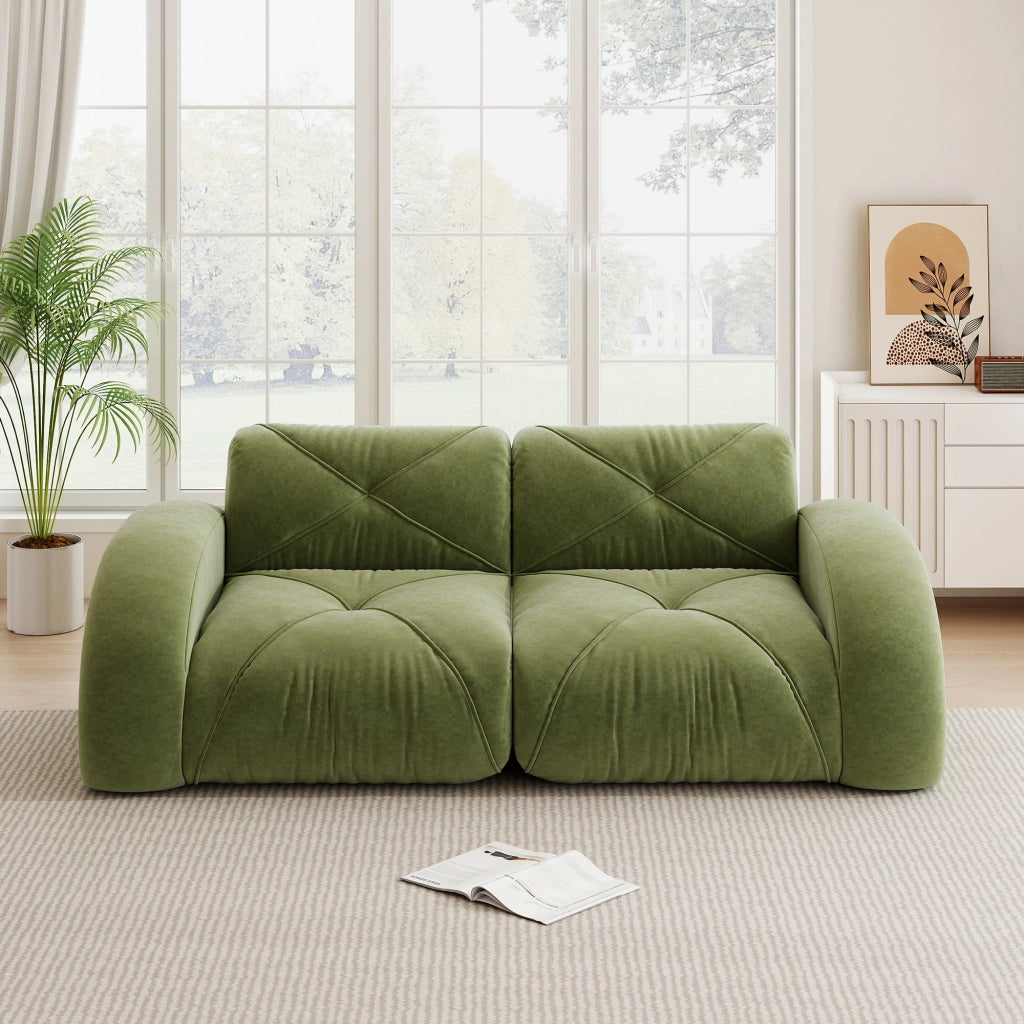 Divano modulare 2 posti senza struttura con schiuma 32D design antiscivolo in ciniglia verde 204 × 95 × 76 cm