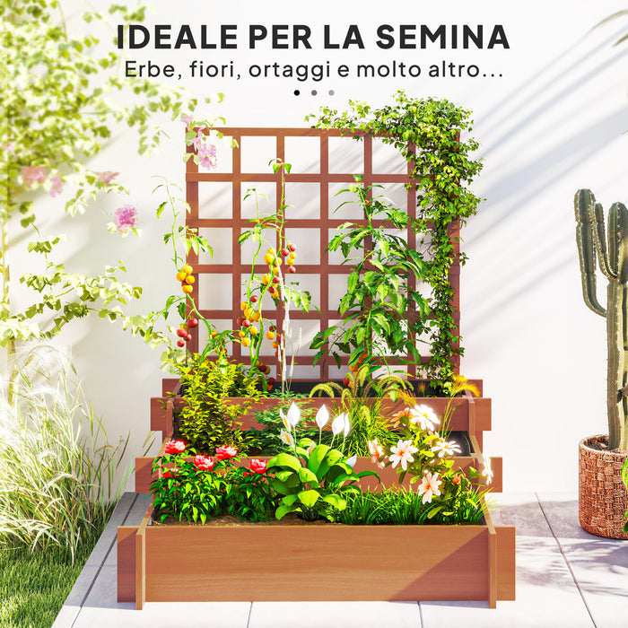 Fioriera con Grigliato a 3 Livelli 95x95x110 cm in Legno di Abete e Tessuto non Tessuto Marrone