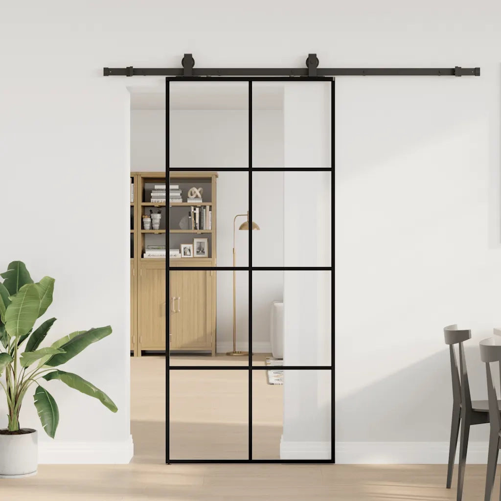 Porta Scorrevole con Ferramenta Nera 90x205 cm in Vetro ESG
