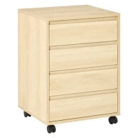 Mobiletto per Ufficio con 4 Cassetti Scorrevoli e Rotelle, in Legno Effetto Legno Chiaro