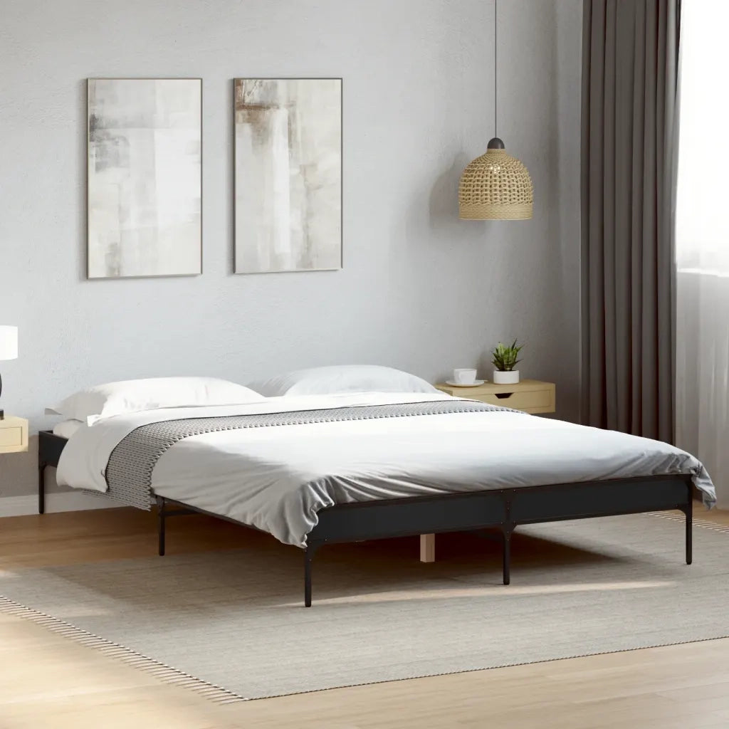 Giroletto-Struttura Letto Nero 120x200 cm in Legno Multistrato e Metallo 329288