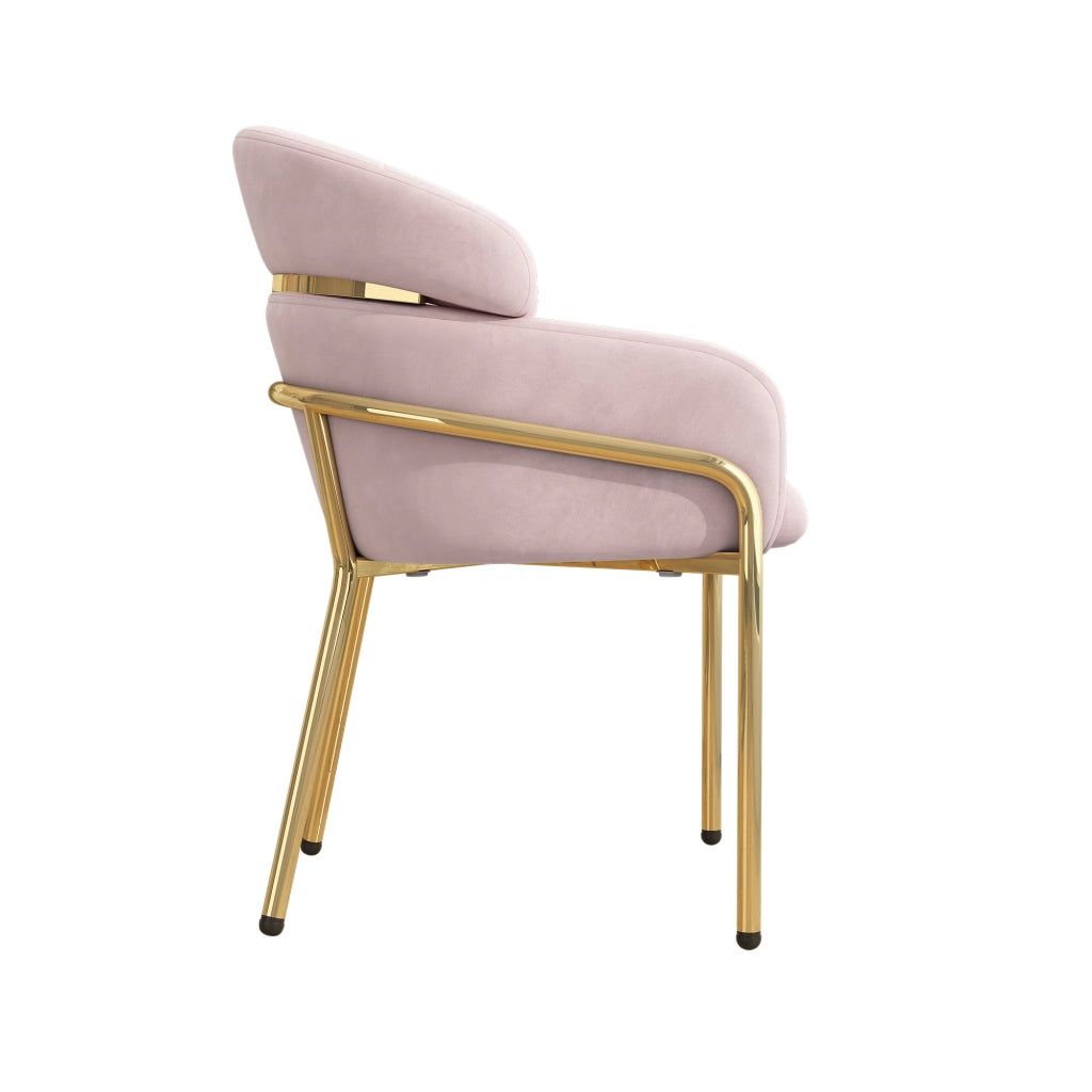 Sedia da pranzo in velluto rosa con gambe in metallo, stile moderno per soggiorno e camera da letto