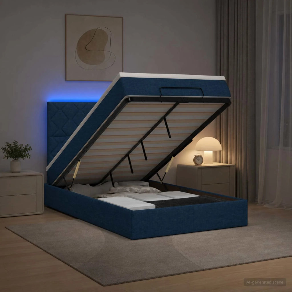 Letto Ottomano con Materasso e LED Blu 120 x 200 cm Tessuto 3458151