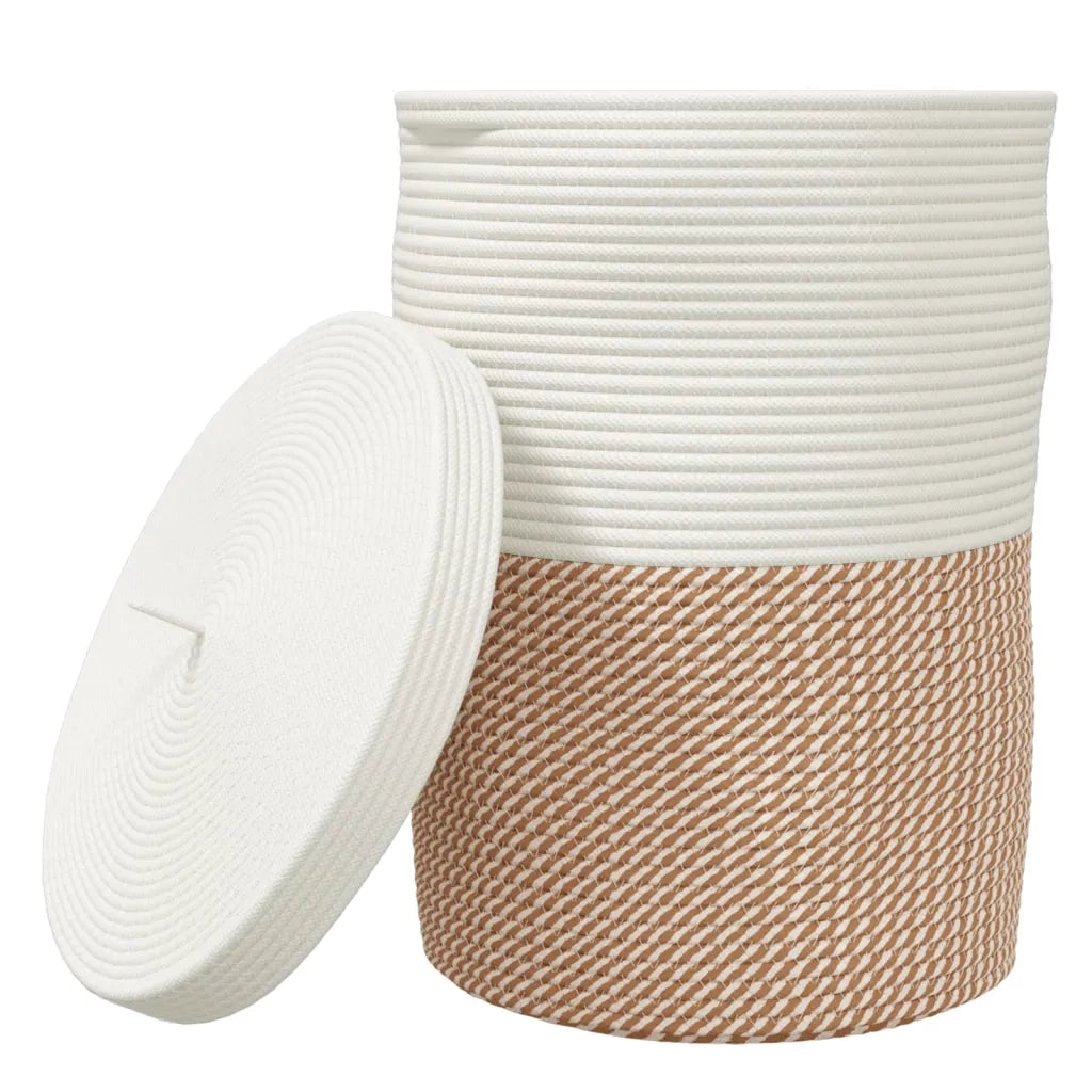 Cestino Portaoggetti Coperchio Marrone e Bianco ?37x50cm Cotone CFW1158489