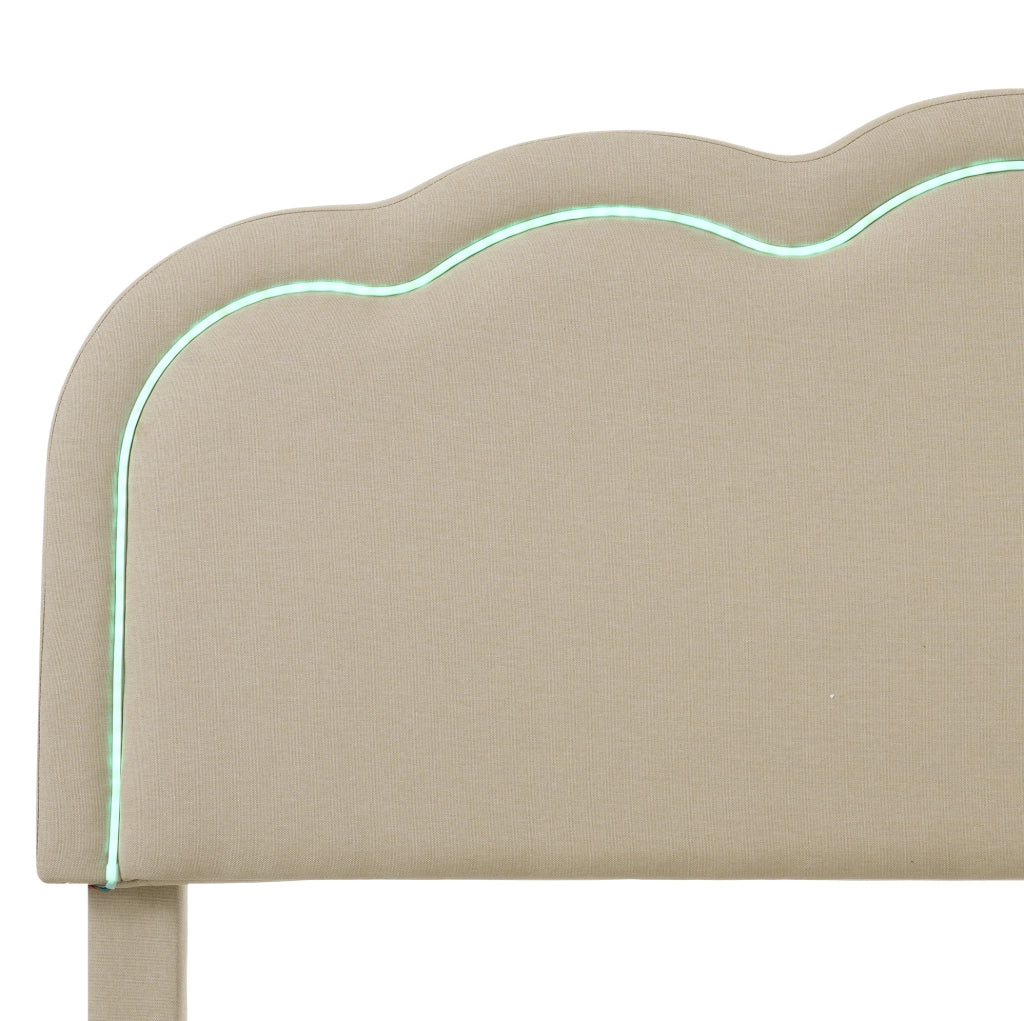 Letto imbottito 90x200 cm; testiera LED regolabile; lino; beige (Senza materasso)