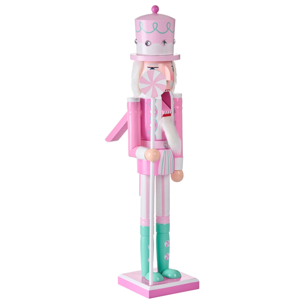 Statuetta schiaccianoci in legno di pino Decorazione natalizia con bocca apribile Fatta a mano Rosa