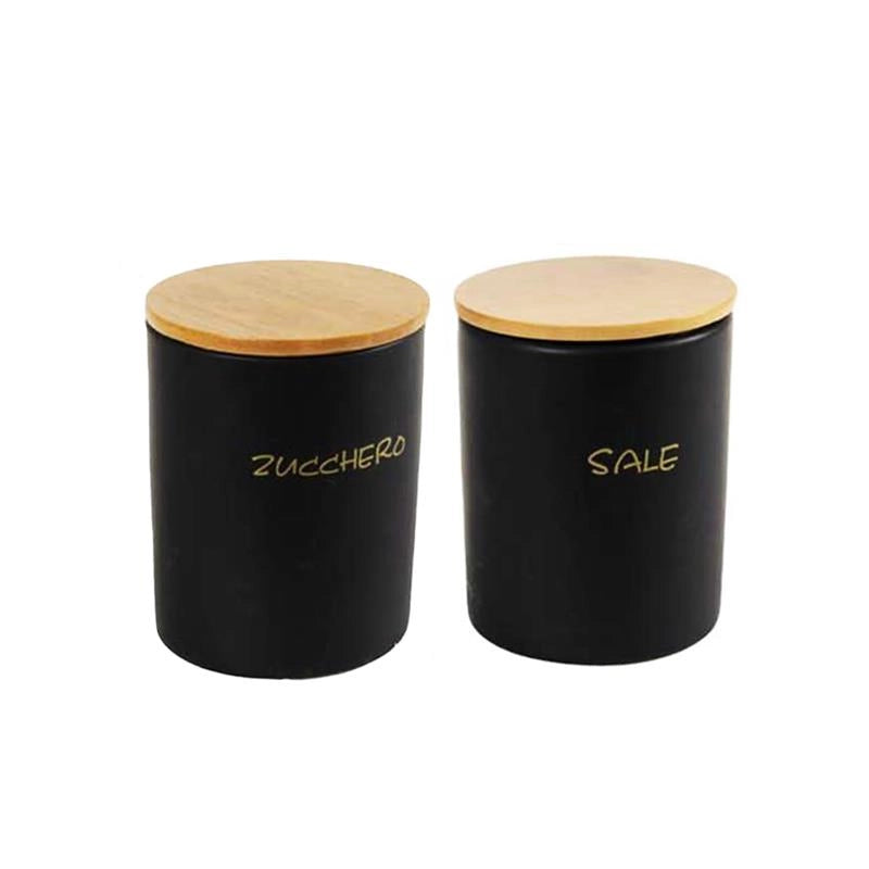 MAURY'S SET DI BARATTOLI TONDI SALE E ZUCCHERO 10X13 CM CON TAPPO ERMETICO IN LEGNO COLORE NERO