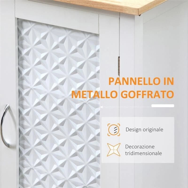CARRELLO DA CUCINA CON CASSETTO ANTA E RIPIANO A 3 LIVELLI 92X40X84CM BIANCO