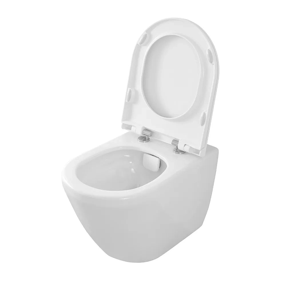 Sanitari sospesi Rimless in ceramica lucida con copriwc soft-close Round