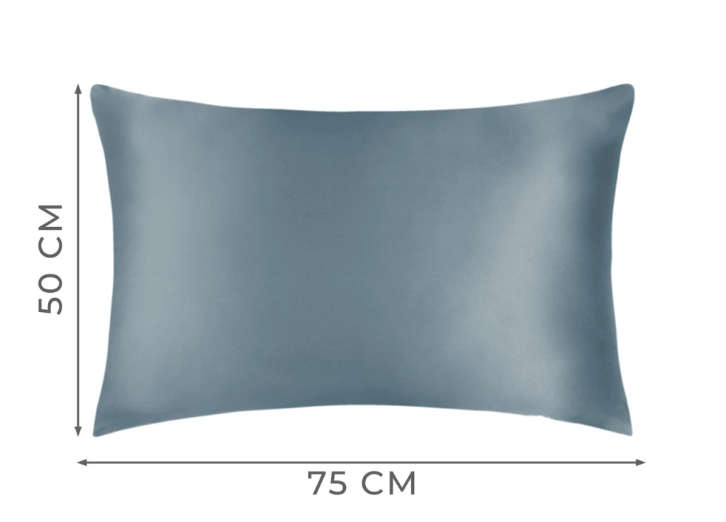 Federa Guanciale Cuscino Letto 100% Seta Chiusura Zip In Tinta Unita - Federa - Azzurro