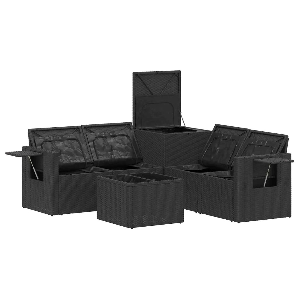 Set di divani 6 pz Nero Rattan sintetico e Acciaio 3447445