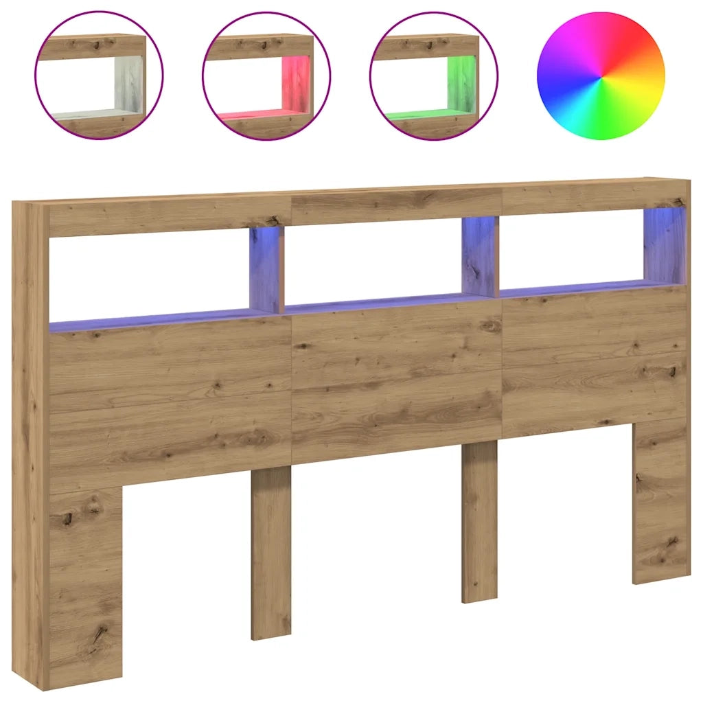 Testiera con Contenitore a LED Rovere Artigianale 180x17x102 cm