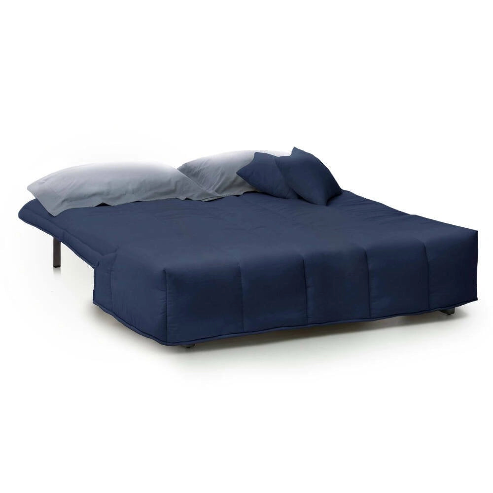 Divano Letto Ariska, Divano a 2 posti, Made in Italy, SofÒ  Soggiorno con apertura a carrello con apertura a carrello, in tessuto imbottito, con cuscini inclusi, cm 125x90h85, colore Blu