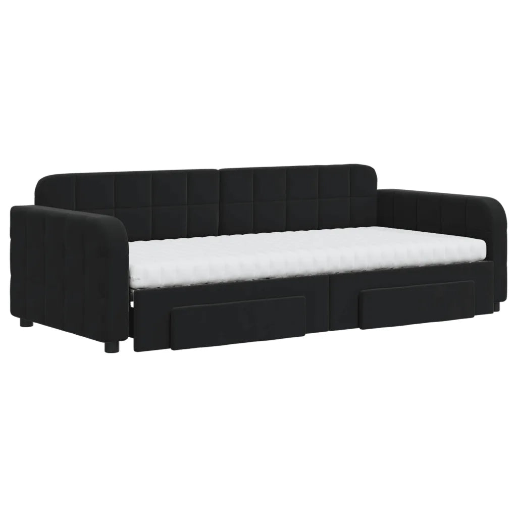 Divano Letto Estraibile con Cassetti Nero 90x200 cm in Velluto 3197005