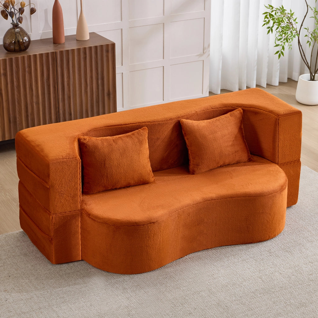 Divano letto pieghevole a 2 posti in foam arancione convertibile con cuscini inclusi senza montaggio 34 × 34 × 123 cm