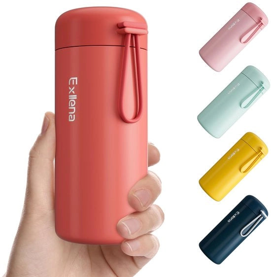 Bottiglia di acciaio inossidabile 304 da 300ml, piccola bottiglia con manico, isolata a doppia parete con vuoto per bevande calde e fredde per borsa, 100% impermeabile (rosso corallo)