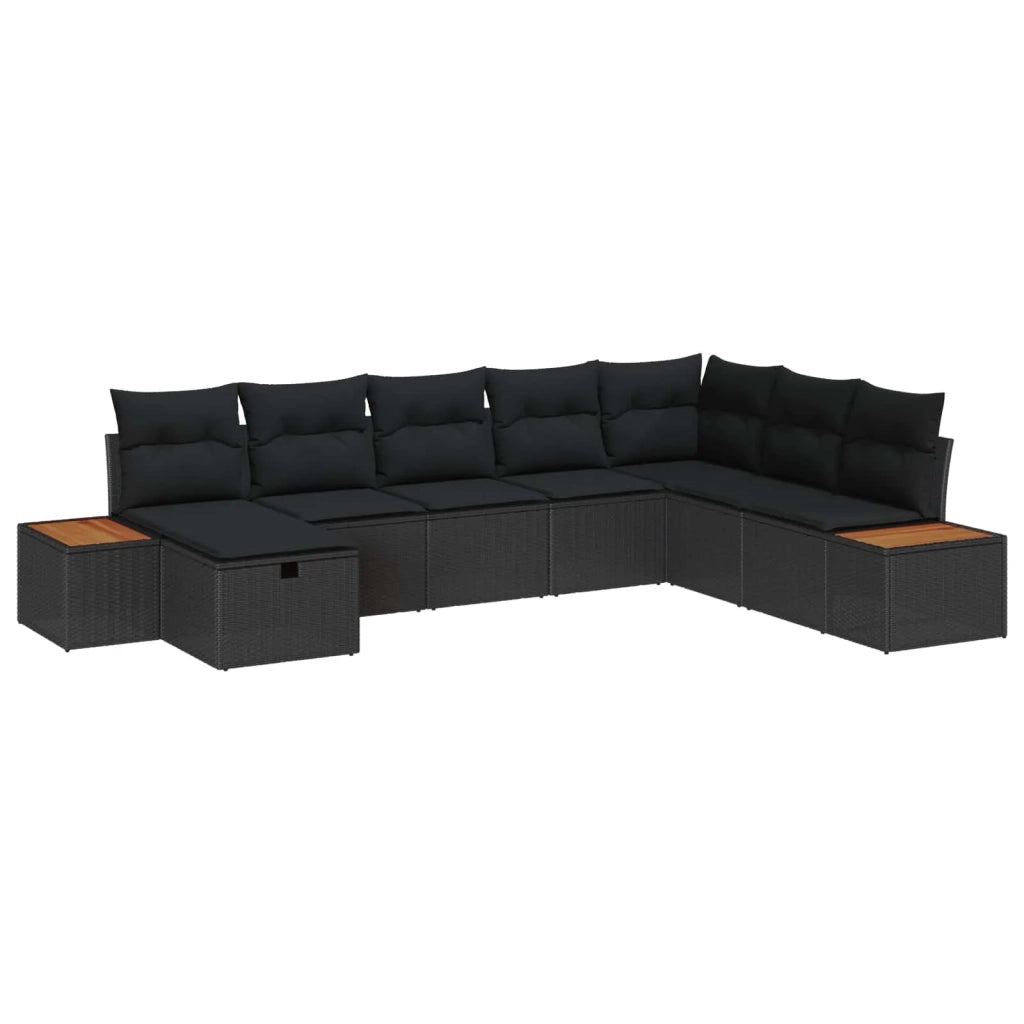 Set Divano da Giardino con cuscino 8 pcs Nero polyrattan 3359655