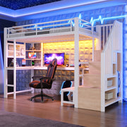 Letto a soppalco 90x200 cm con scrivania, LED e USB