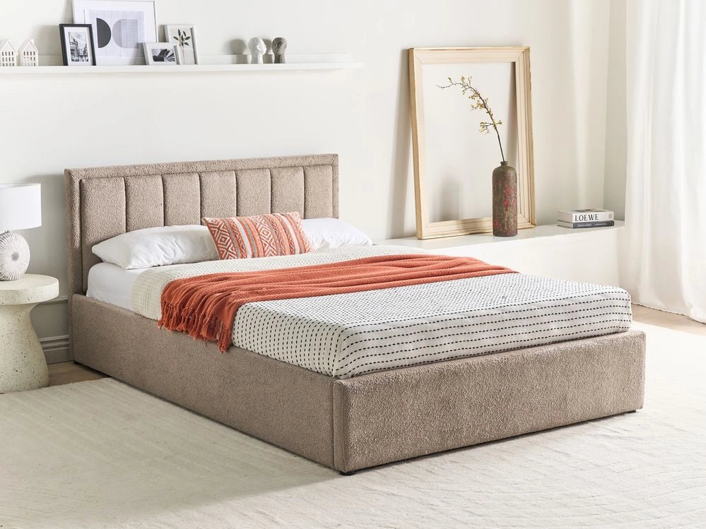 Letto Ottomano Tortora Boucle 140x200 cm Struttura imbottita con Testiera