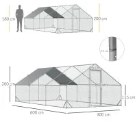 Pollaio da Giardino con Telaio Zincato, Copertura Impermeabile e Rete Esagonale, 3x6x2m, Argento