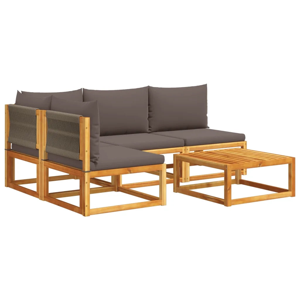 Set di divani da giardino 5 pezzi con cuscini in legno di acacia e corda 3278842