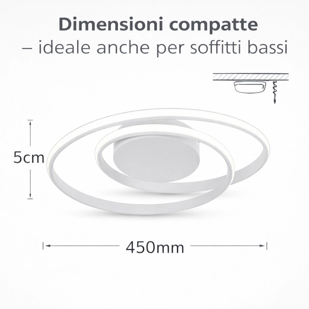 Plafoniera LED Soffitto 32W 2560LM Ø45cm CCT Switch Luce Calda, Fredda e Naturale Moderna Design Anelli Intrecciati Bianco 240°