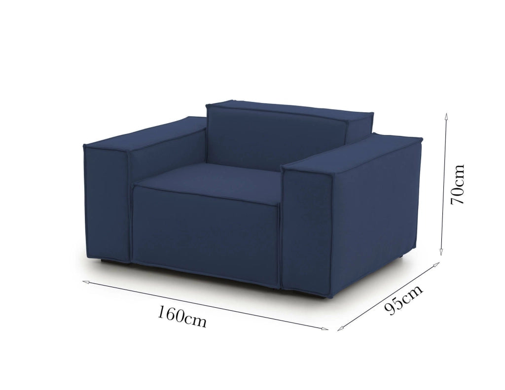 Poltrona Rodonite, Poltrona da salotto, 100% Made in Italy, Poltroncina relax in tessuto imbottito, Cm 160x95h70, Blu