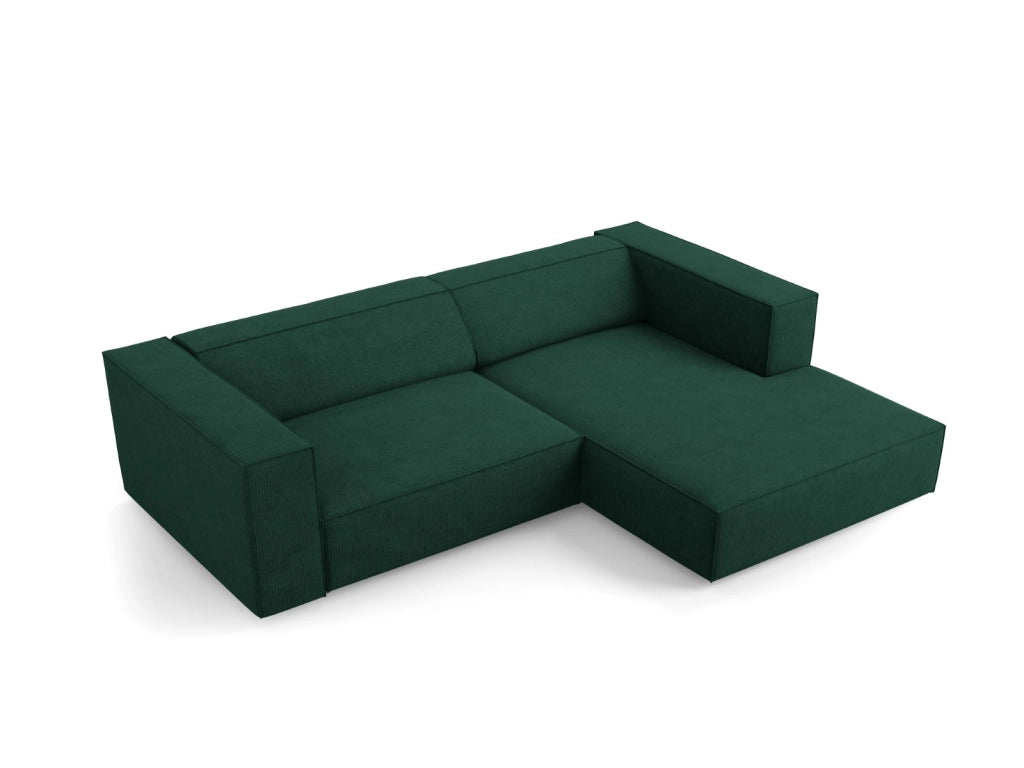 Cosmopolitan Design - Divano angolare destro "Arendal" 3 posti in ciniglia con effetto a coste verde bottiglia 