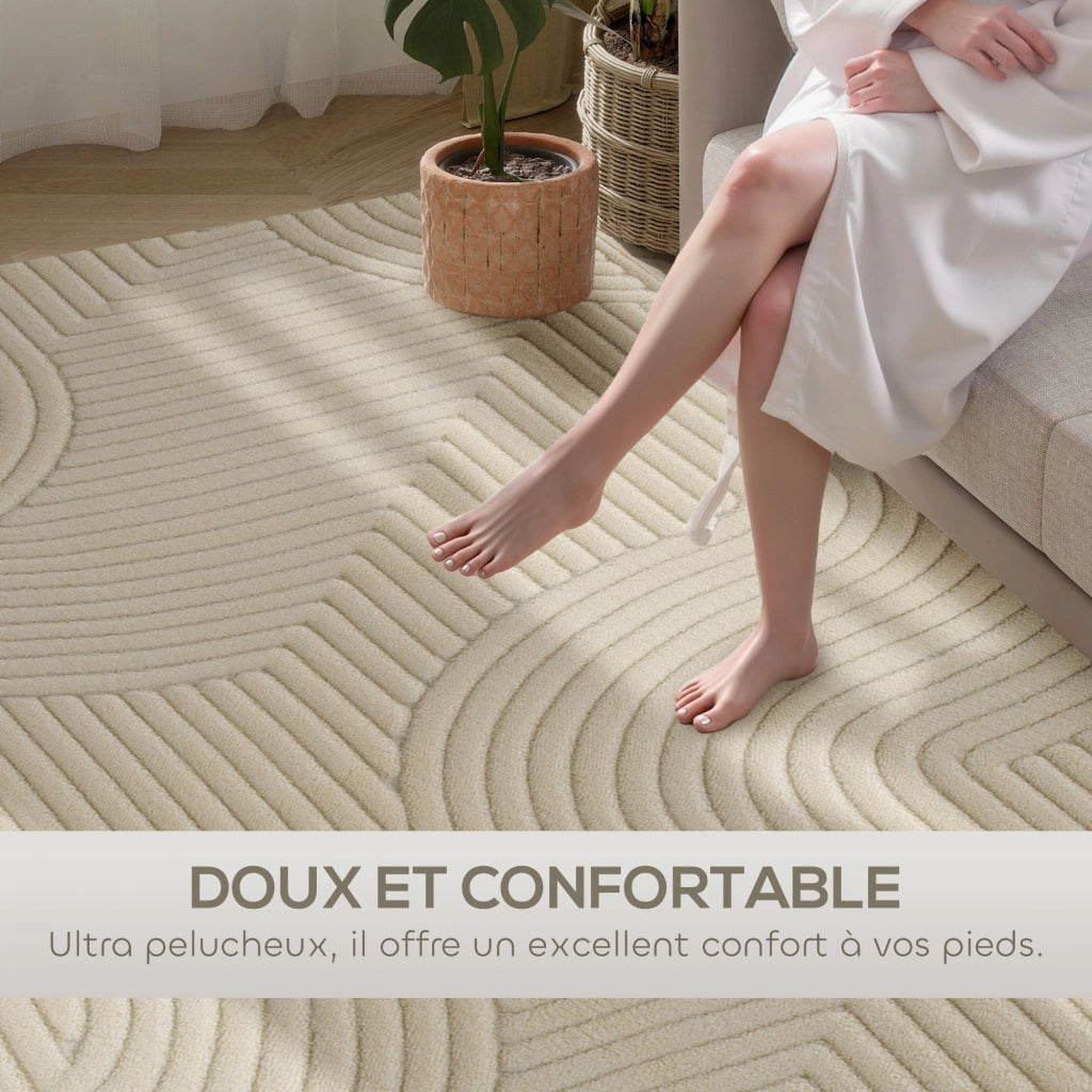 Tappeto geometrico a pelo lungo ¨C zephmum ¨C 160x120 cm crema
