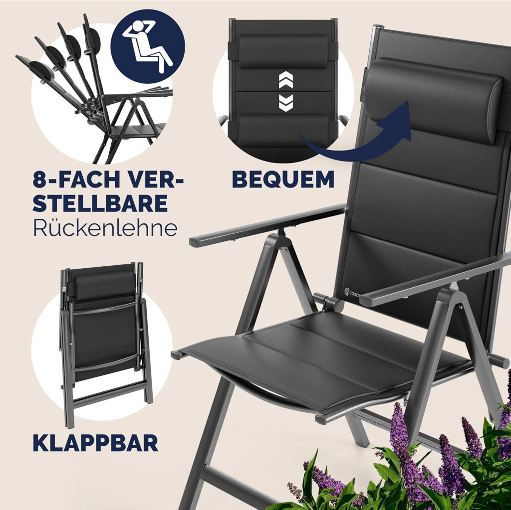 Set 2 Sedie da Giardino Schienale Regolabile 8 Livelli Supporto Lombare Alluminio Carico Max.120 kg Campeggio