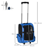 Trasportino Zaino 2 in 1 per Cani e Gatti 42x25x55 cm con Tasche e Maniglia Telescopica Blu