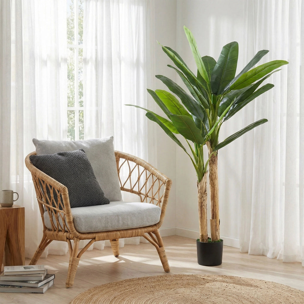 Albero di Banano Artificiale ¨C Zephmum ¨C Verde 150 cm con Vaso e Tronchi